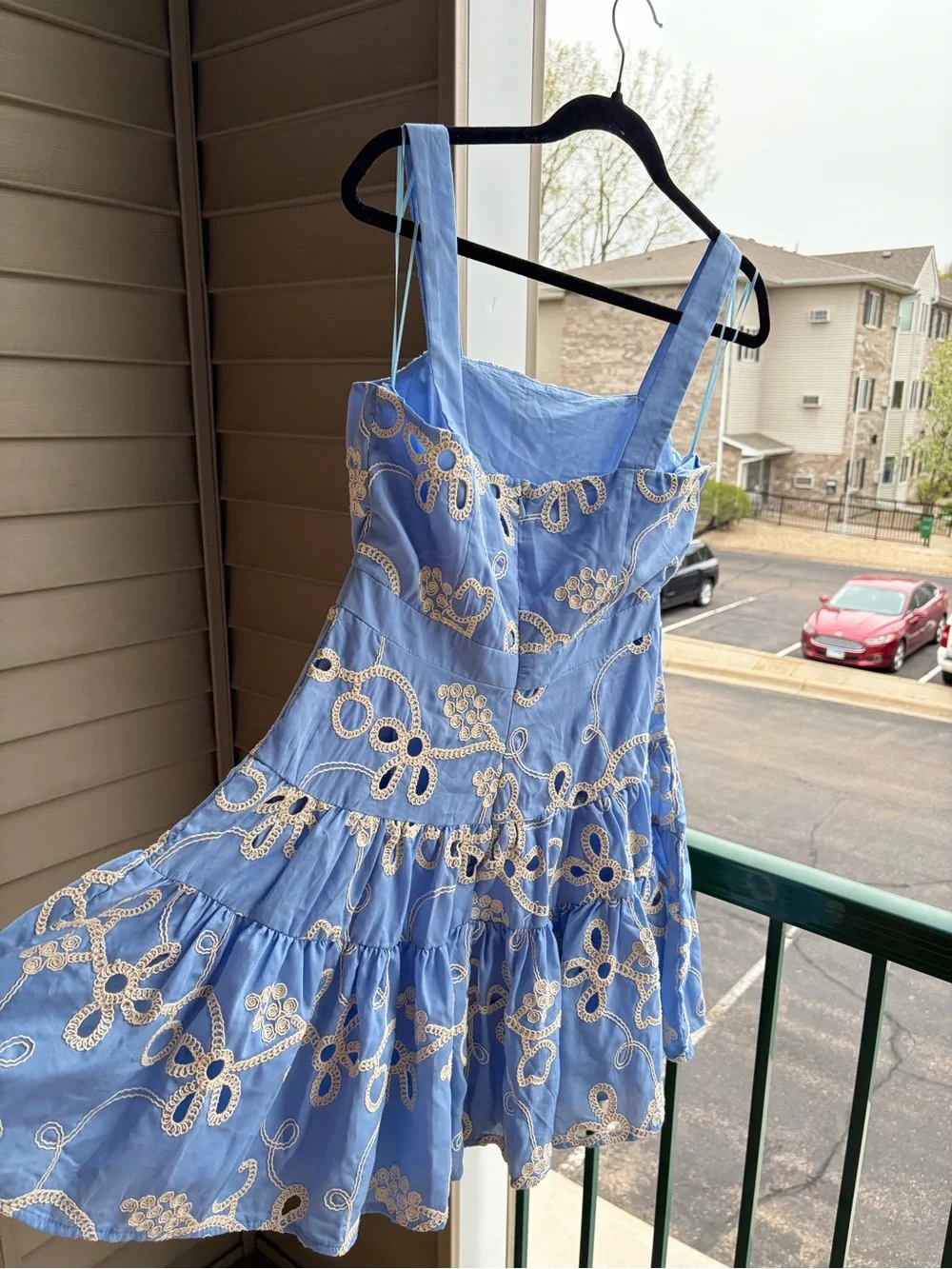 🆕🦋Sam Edelman Light Blue Rope Embroidery Mini Dress Size 10 Summer Floral Resort - Picture 6 of 17